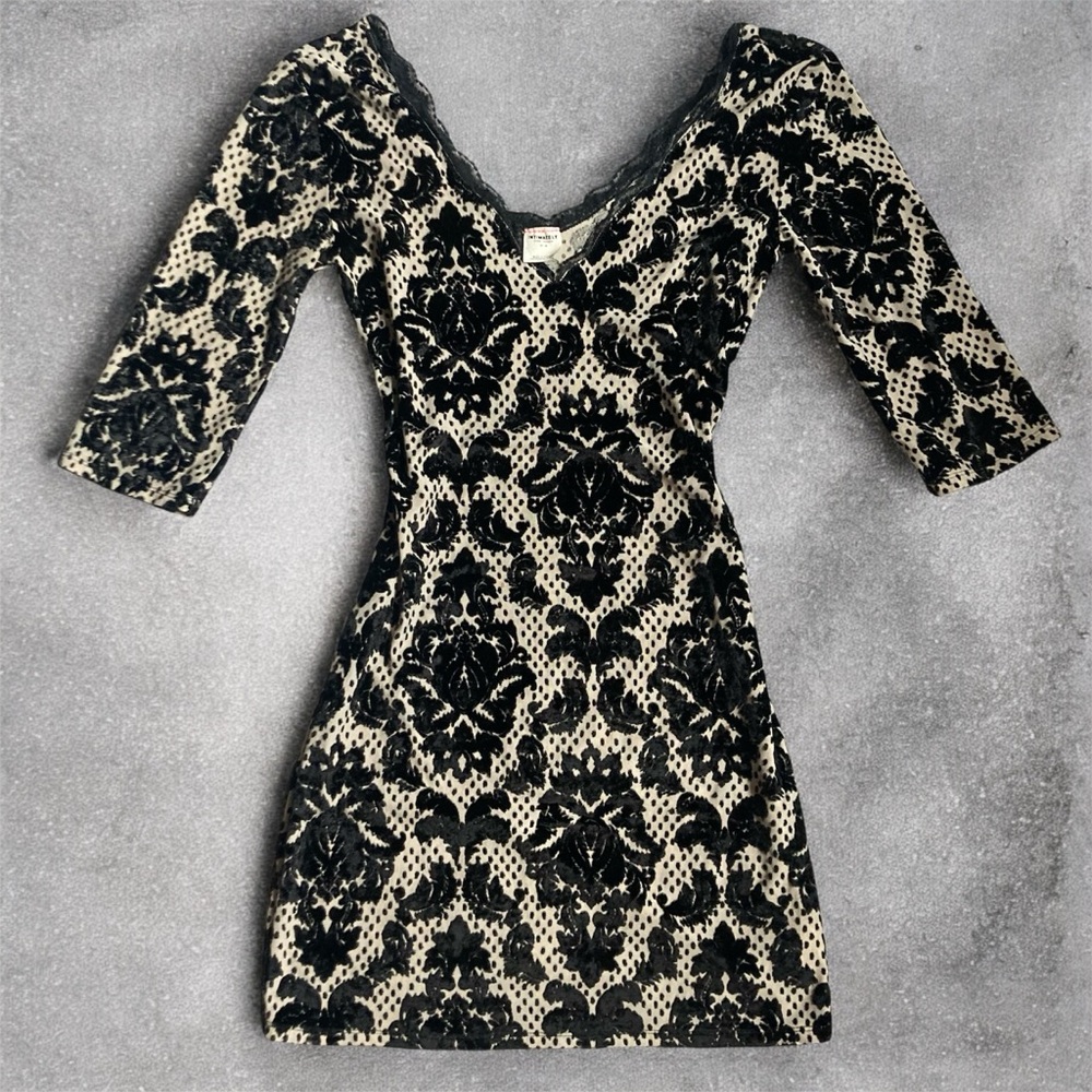 Intimately Free People Black and Light Cream Velvet Lace Dress